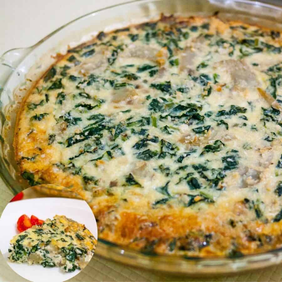 Homemade Quiche with kale, artichokes and cheese