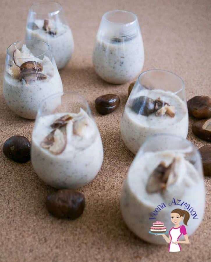 This rich, creamy, sweet melt in the mouth chestnut mousse recipe is simple, easy and glamorous to dress any dinner party. Keeping the process simple, easy eggless and vegetarian means everybody can enjoy just one dessert This rich, creamy, sweet melt in the mouth chestnut mousse recipe is simple, easy and glamorous to dress any dinner party. Keeping the process simple, easy eggless and vegetarian means everybody can enjoy just one dessert