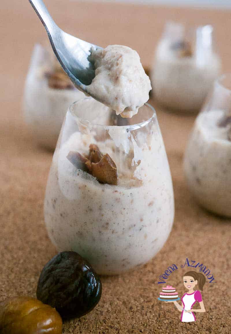 This rich, creamy, sweet melt in the mouth chestnut mousse recipe is simple, easy and glamorous to dress any dinner party. Keeping the process simple, easy eggless and vegetarian means everybody can enjoy just one dessert