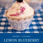 Pinterest image lemon cupcakes with blueberry filing.