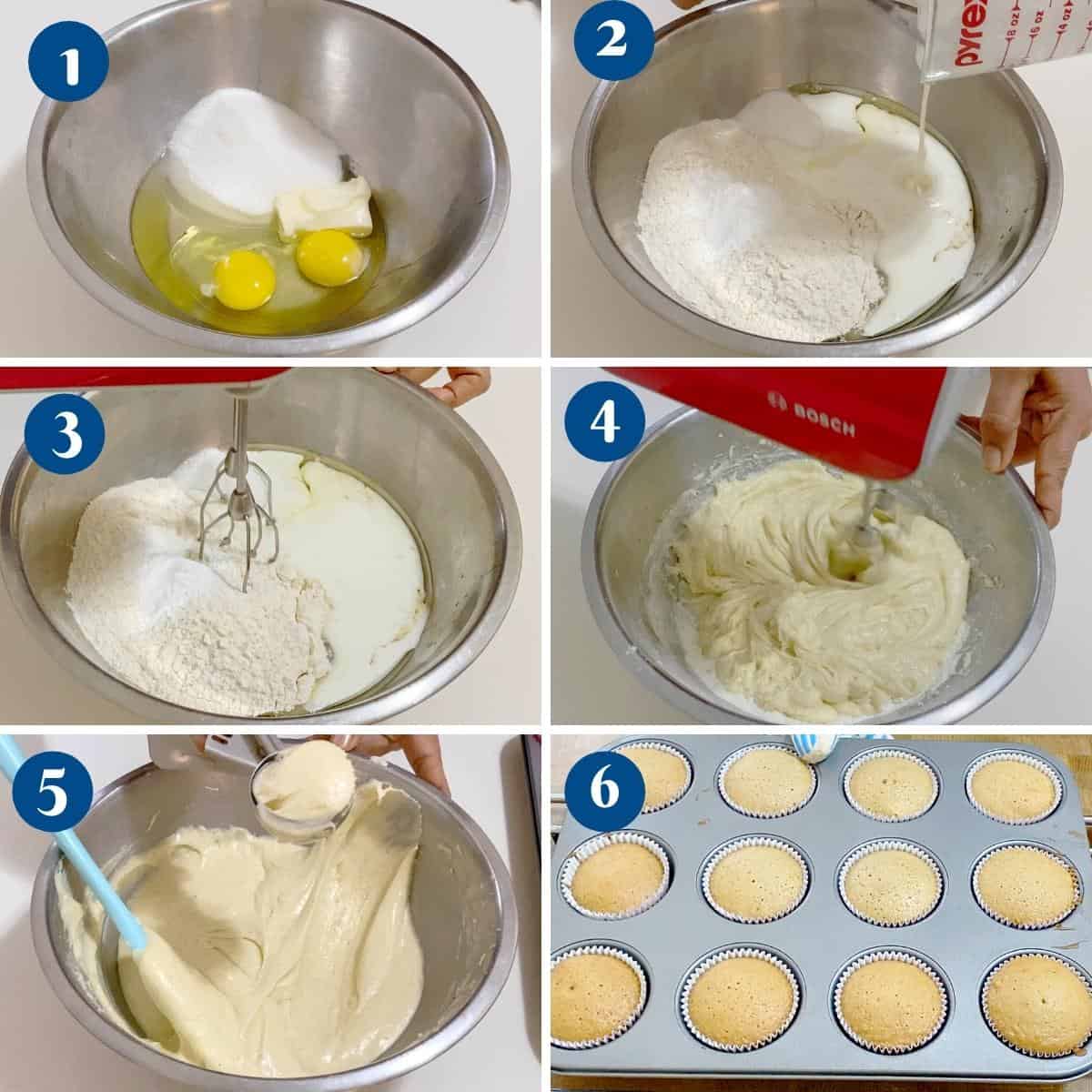 Progress pictures collage making the lemon cupcakes.