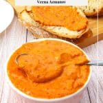 Pinterest image for roasted red pepper and garlic dip.