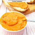 Pinterest image for roasted red pepper and garlic spread.