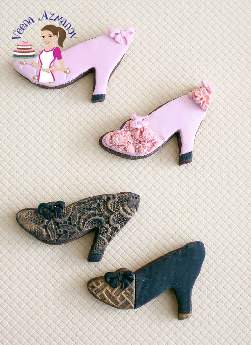 Cookies decorated to look like vintage shoes.