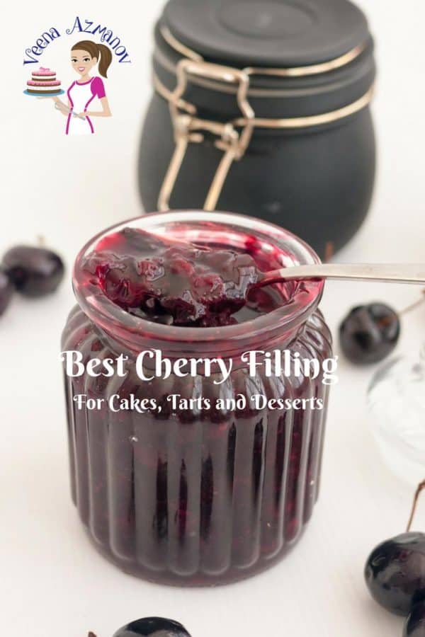 Cherry filling in a jar.