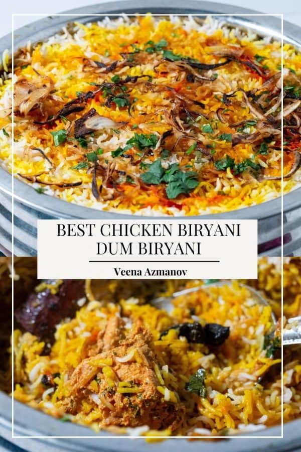 Pinterest image for Dum Chicken Hyderabad Biryani recipe.
