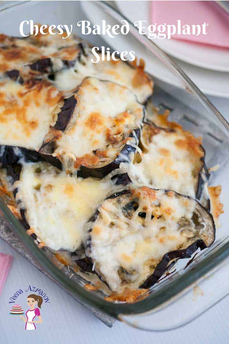 A dish of baked eggplant with Parmesan cheese.