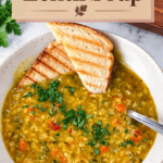 Pinterest image for Slow Cooker Crockpot Lentil Soup.