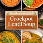 Pinterest image for Slow Cooker Crockpot Lentil Soup.