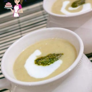 A cup of leek and potato soup.