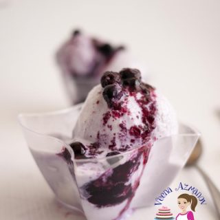 Image optimized for social sharing - No Churn blueberry Ice Cream Recipe made with ice vanilla pastry cream and does not need an ice cream maker.