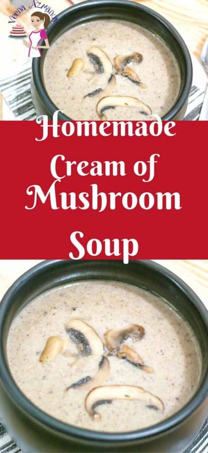 A Pinterest optimized image for this simple, easy and effortless cream of mushroom recipe from scratch