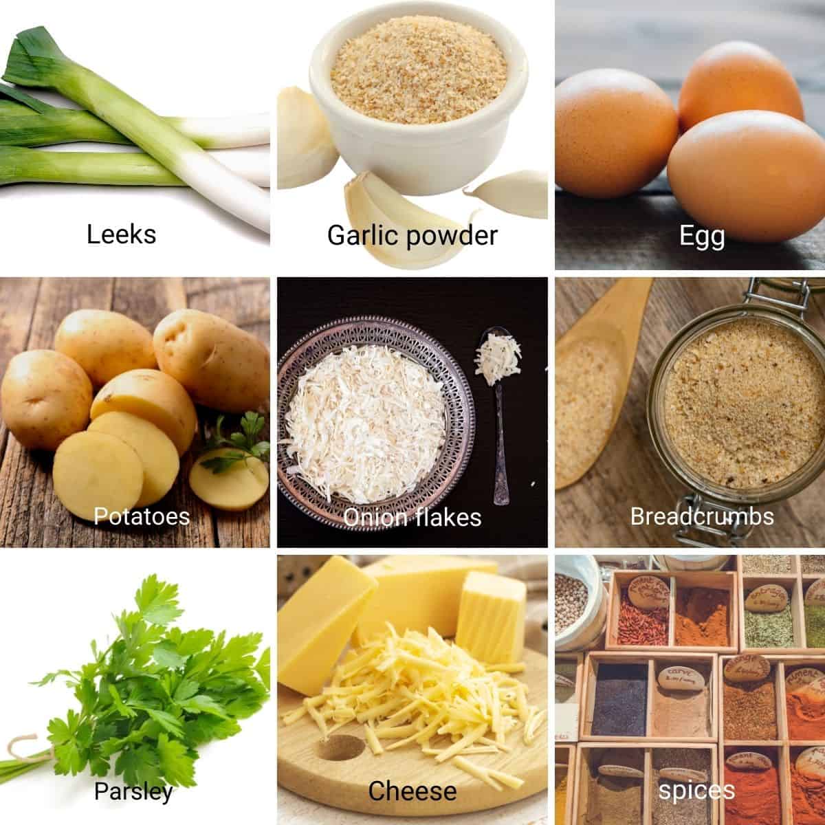 Ingredients for leek and potato patties.