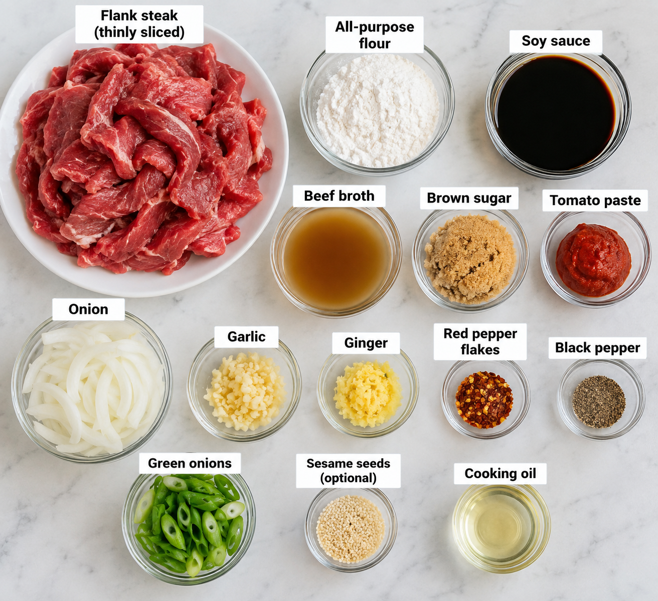 Ingredient for making slow cooker Mongolian beef.