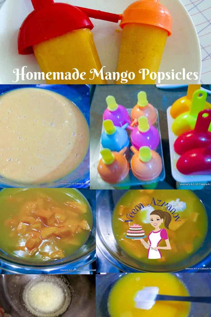 A collage of homemade mango popsicles.