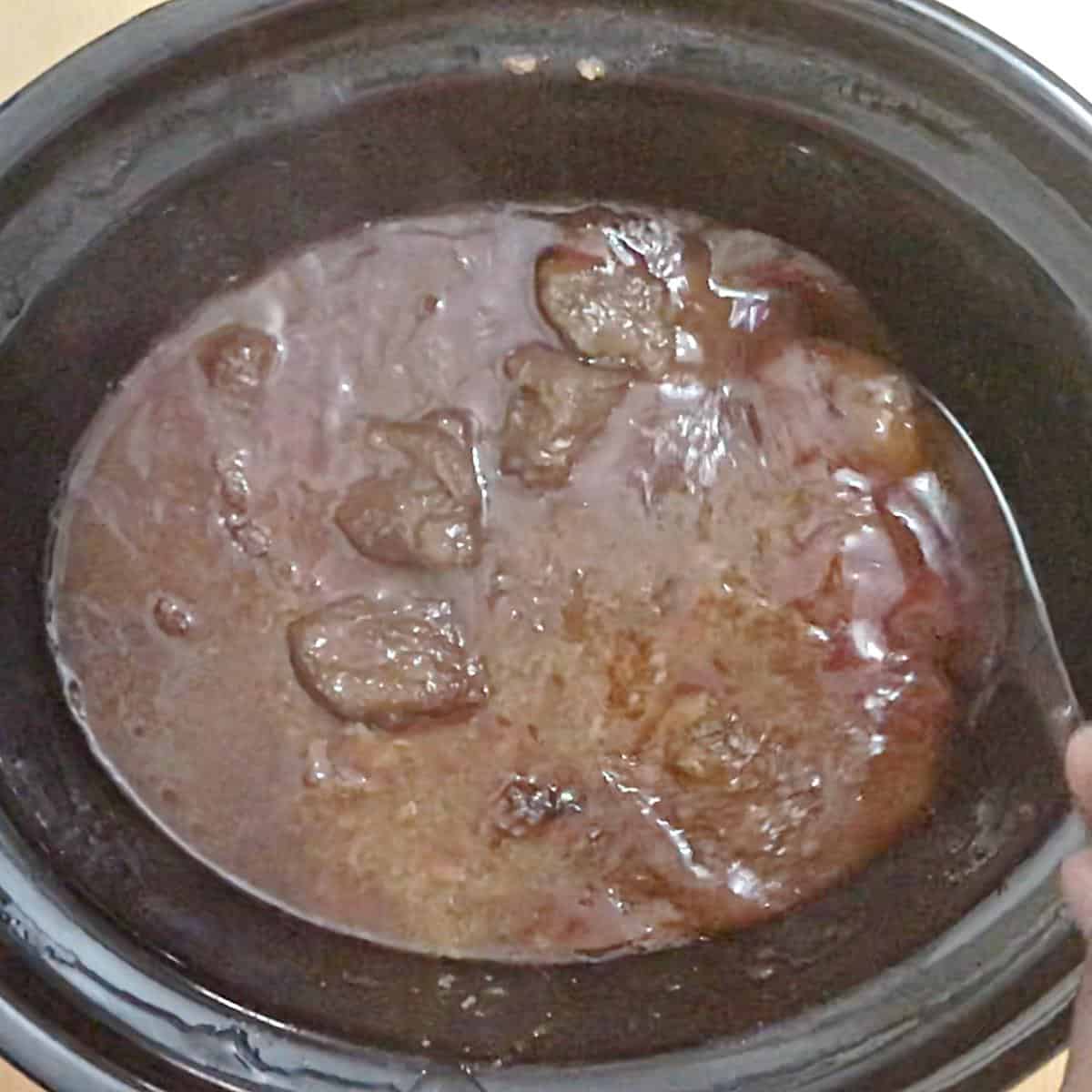 Beef in the slow cooker.