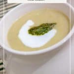 Pinterest image for leek potato soup.