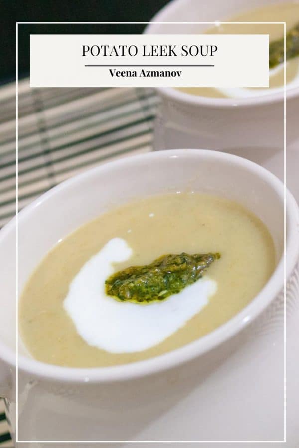 Pinterest image for potato leek soup.
