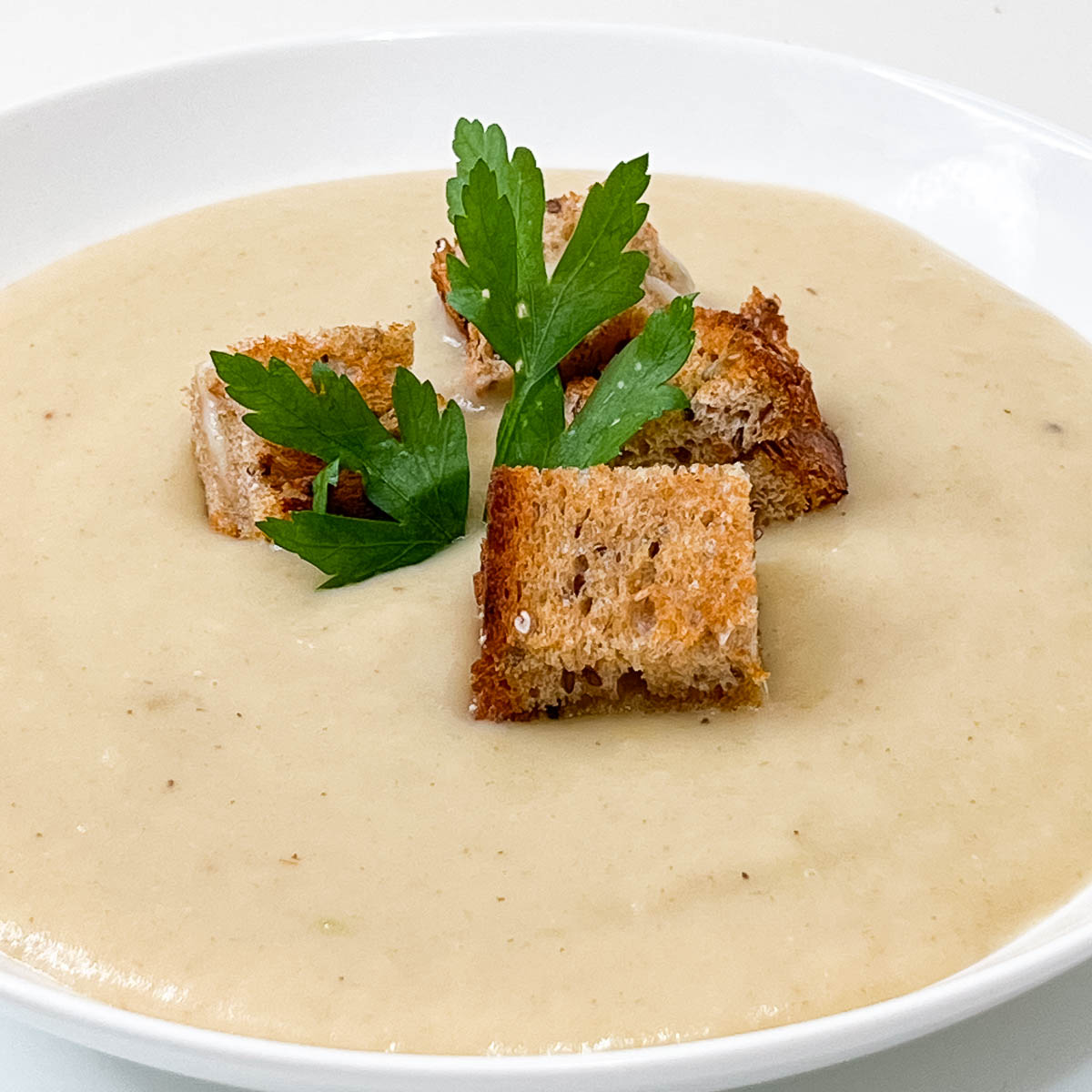 Creamy soup in a bowl.