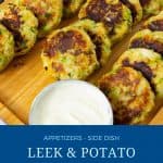 Pinterest image for leek potato patties.
