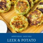 Pinterest image for leek and potato cakes.