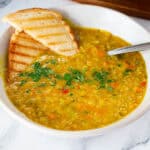 Soup bowl with lentil soup.