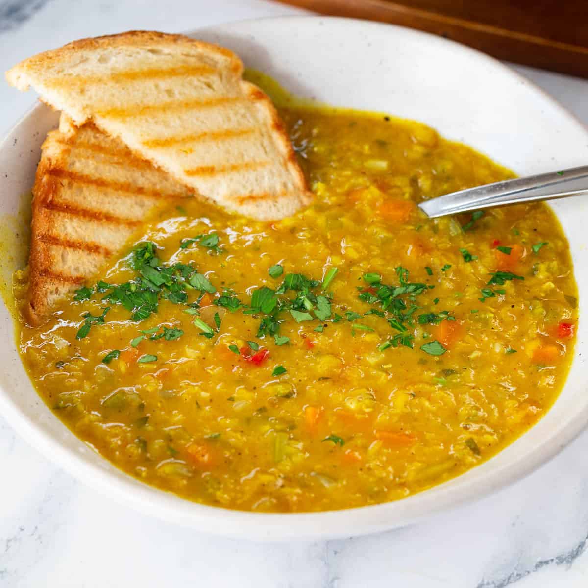 Soup bowl with lentil soup.