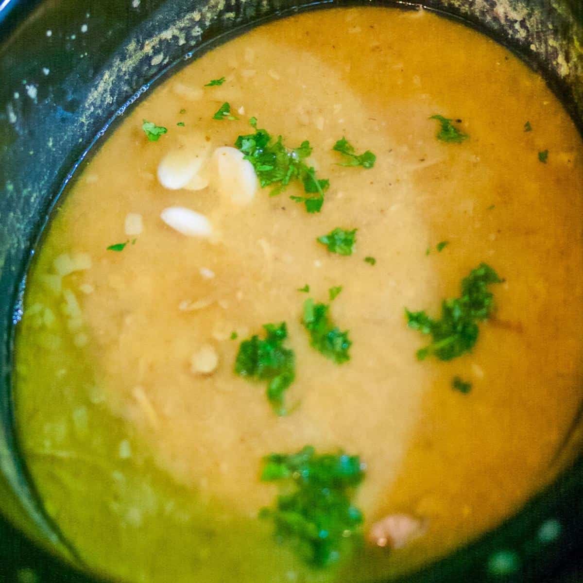 A pot of lentil soup.