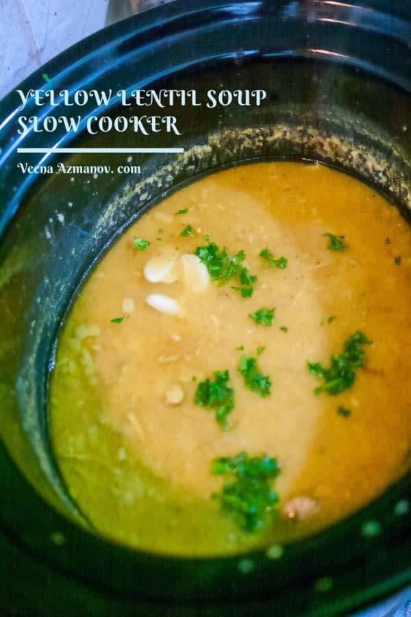 slow cooker with lentil soup for pinterest