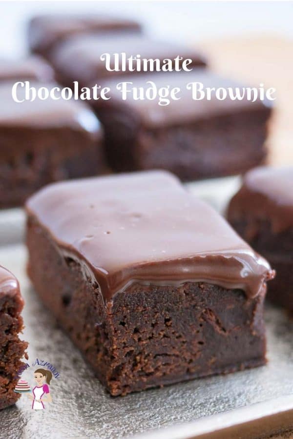 Brownies, Dark, Chocolate with fudge topping on display