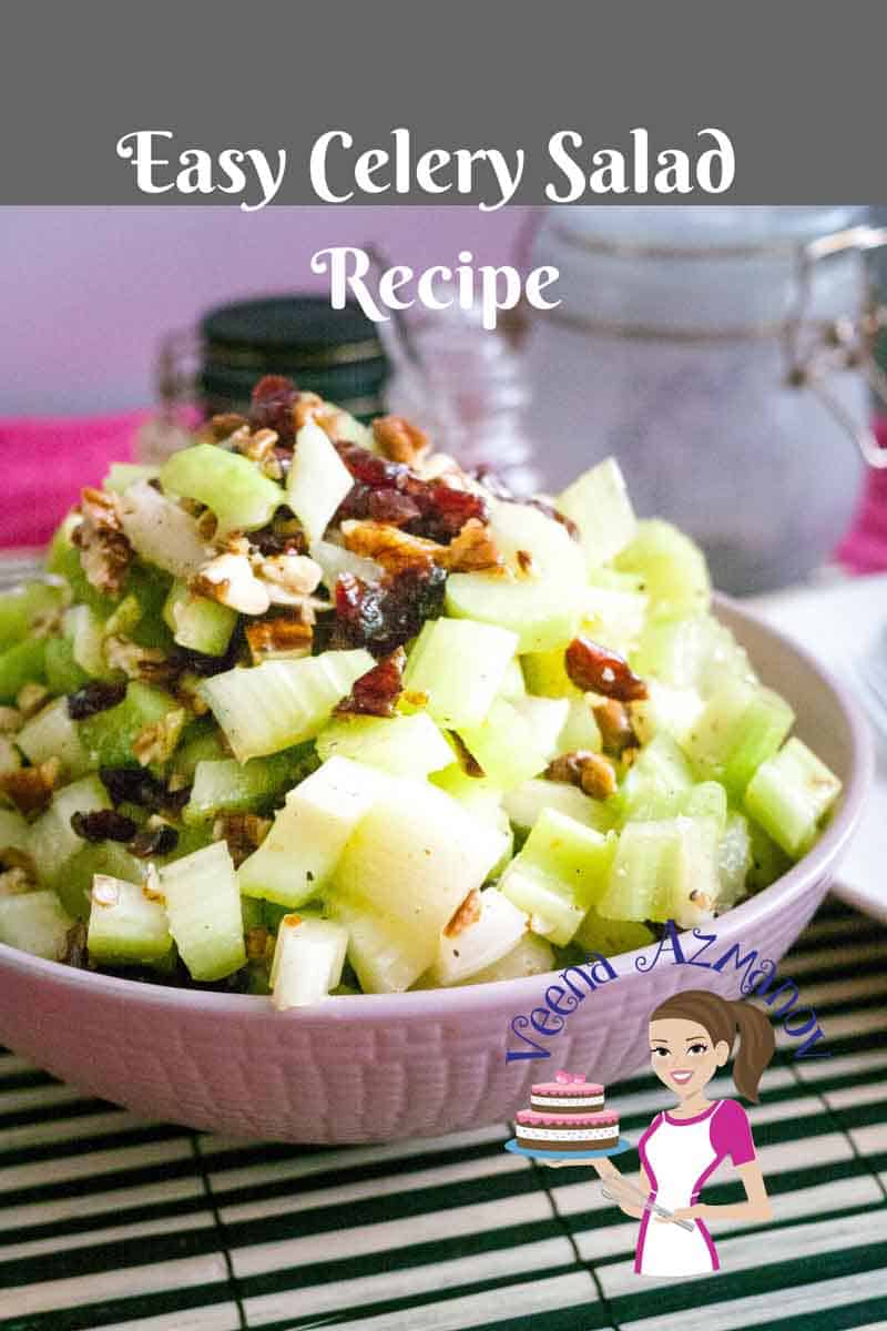 A bowl of celery salad with pecans.