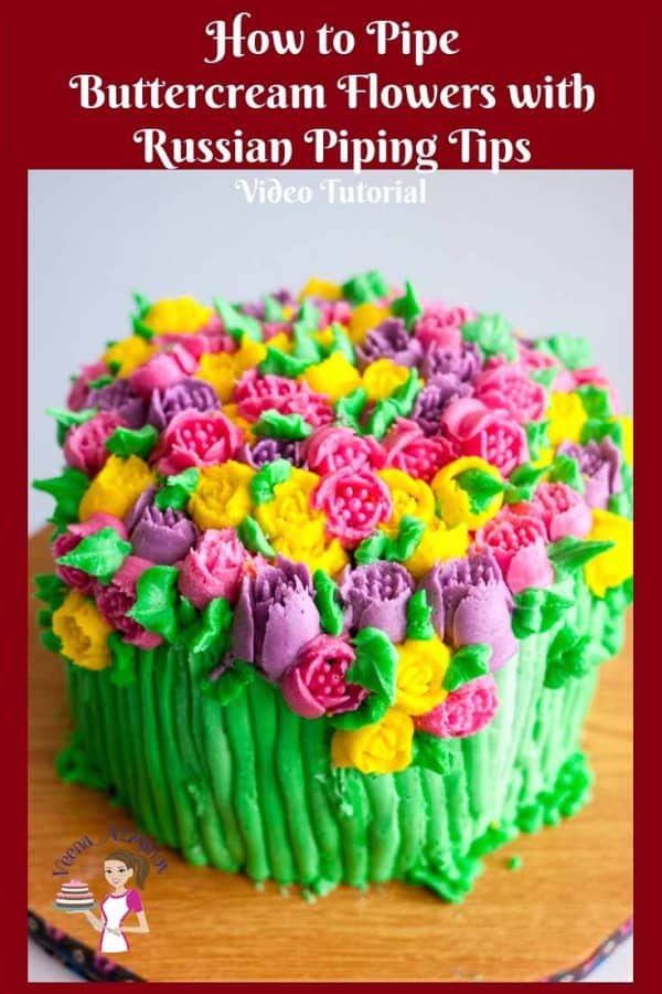 A cake decorated with buttercream flowers.