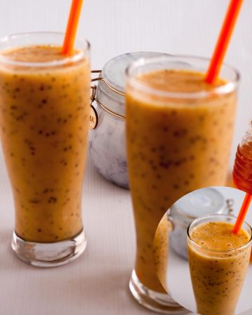 Two glasses with mango smoothie