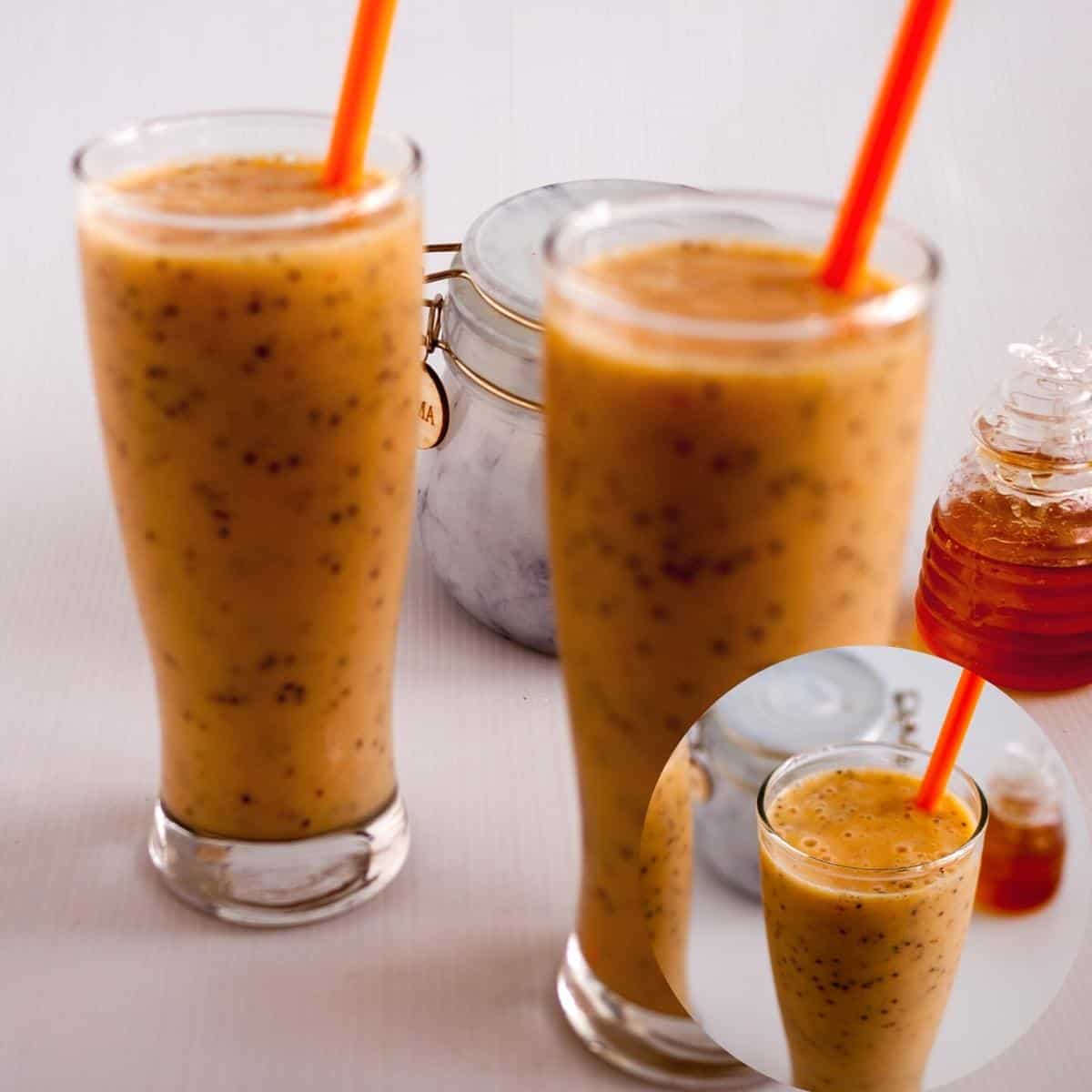 Two glasses with mango smoothie