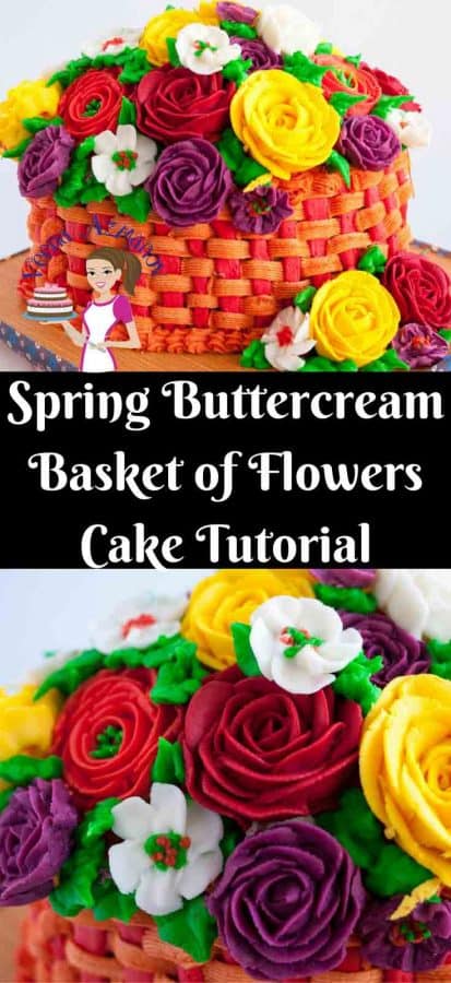 A cake decorated like a basket of flowers.