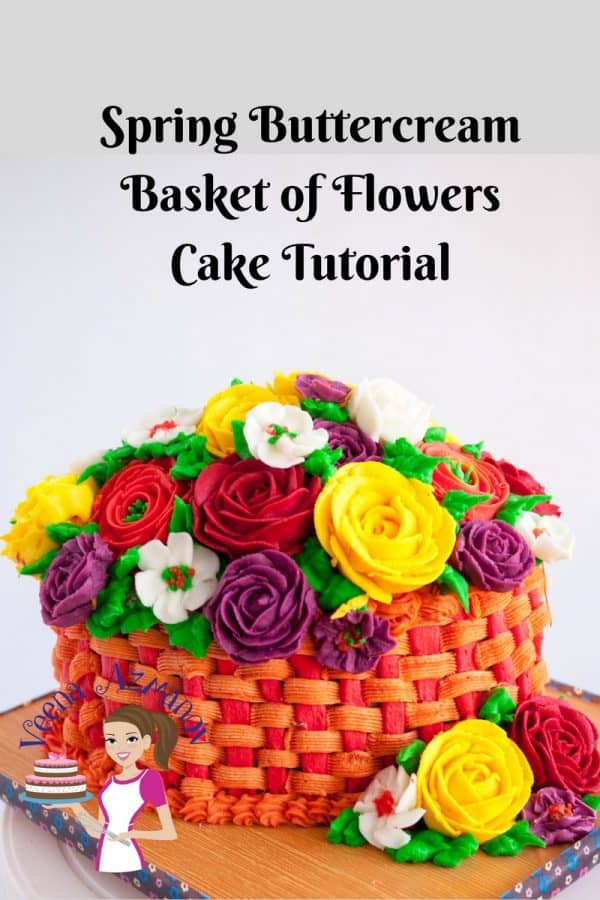 A cake decorated like a basket of flowers.