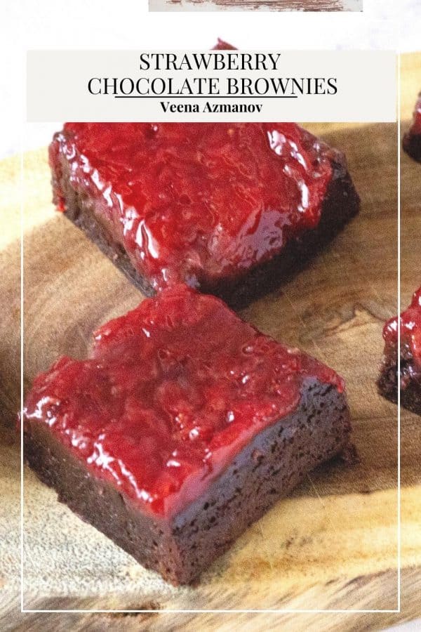 Pinterest image for brownies with strawberries.
