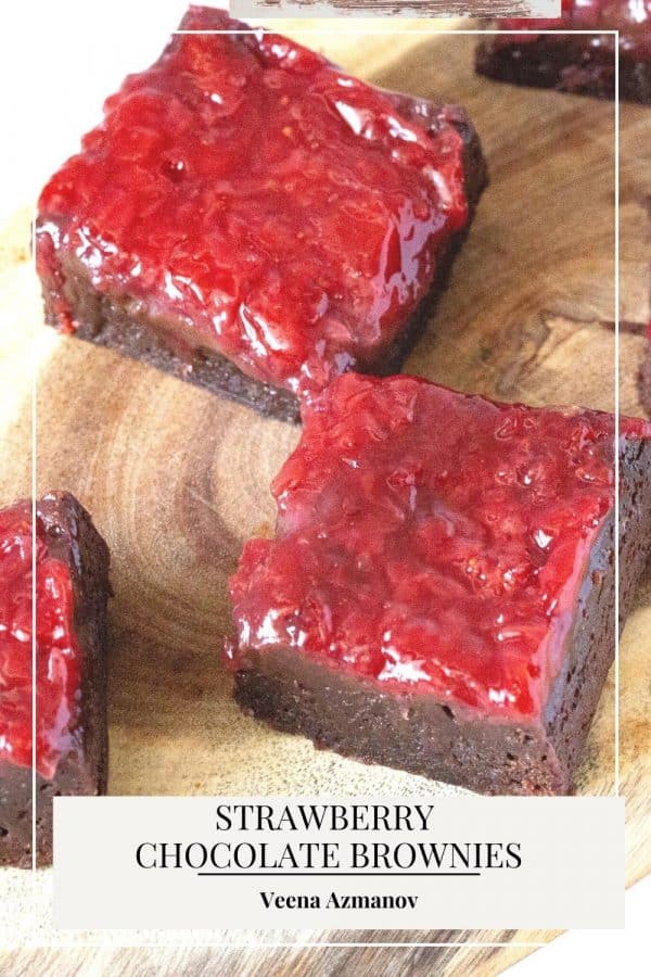 Pinterest image for brownies with strawberries.