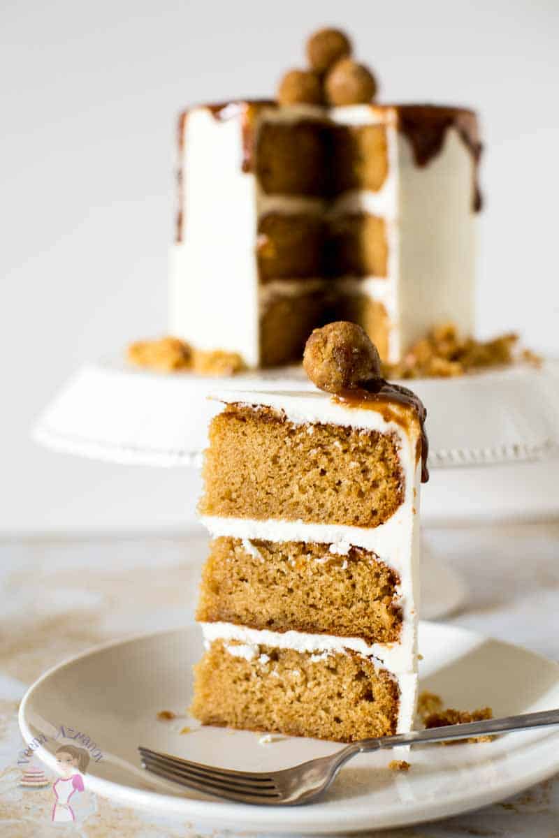 Butterscotch has a distinct rich flavor that's hard to resist.  This simple, easy and effortless recipe makes the most decadent butterscotch cake with a moist texture and a soft crumb. The batter is flavored with butterscotch sauce, dark brown sugar and sour cream. Decorated with luxurious Swiss Meringue buttercream that just melts in the mouth and dripped with more butterscotch sauce.