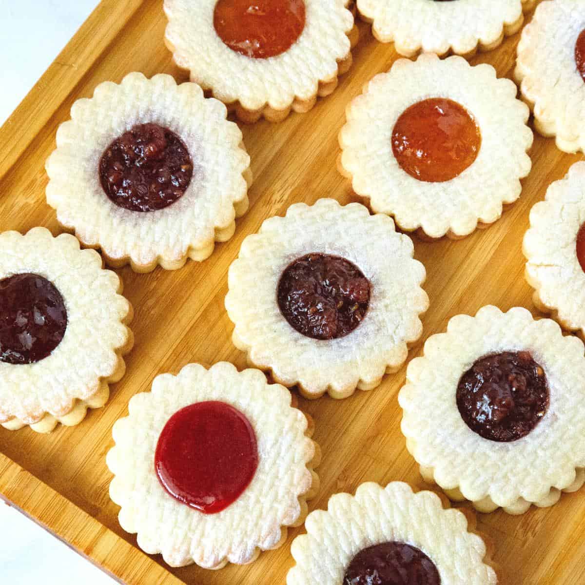 Austrian linzer cookies on the table.