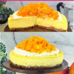 Pinterest image for Baked Mango Cheesecake.