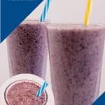 Two glasses of blueberry banana smoothie.