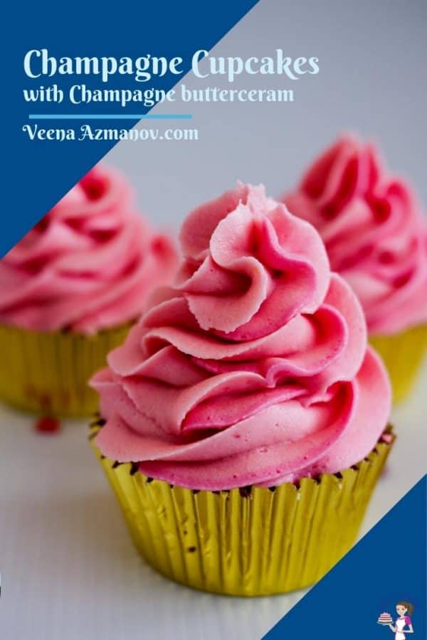 Pinterest image for champagne cupcakes