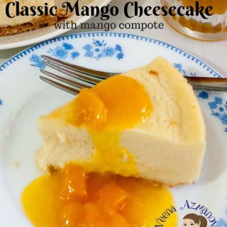 This classic mango cheesecake with mango compote makes an exotic tropical dessert in summer with fresh mango or anytime of the year with frozen mangoes. The natural sweetness and flavor of mangoes makes this a real treat while the recipe itself is simple, easy and classic.