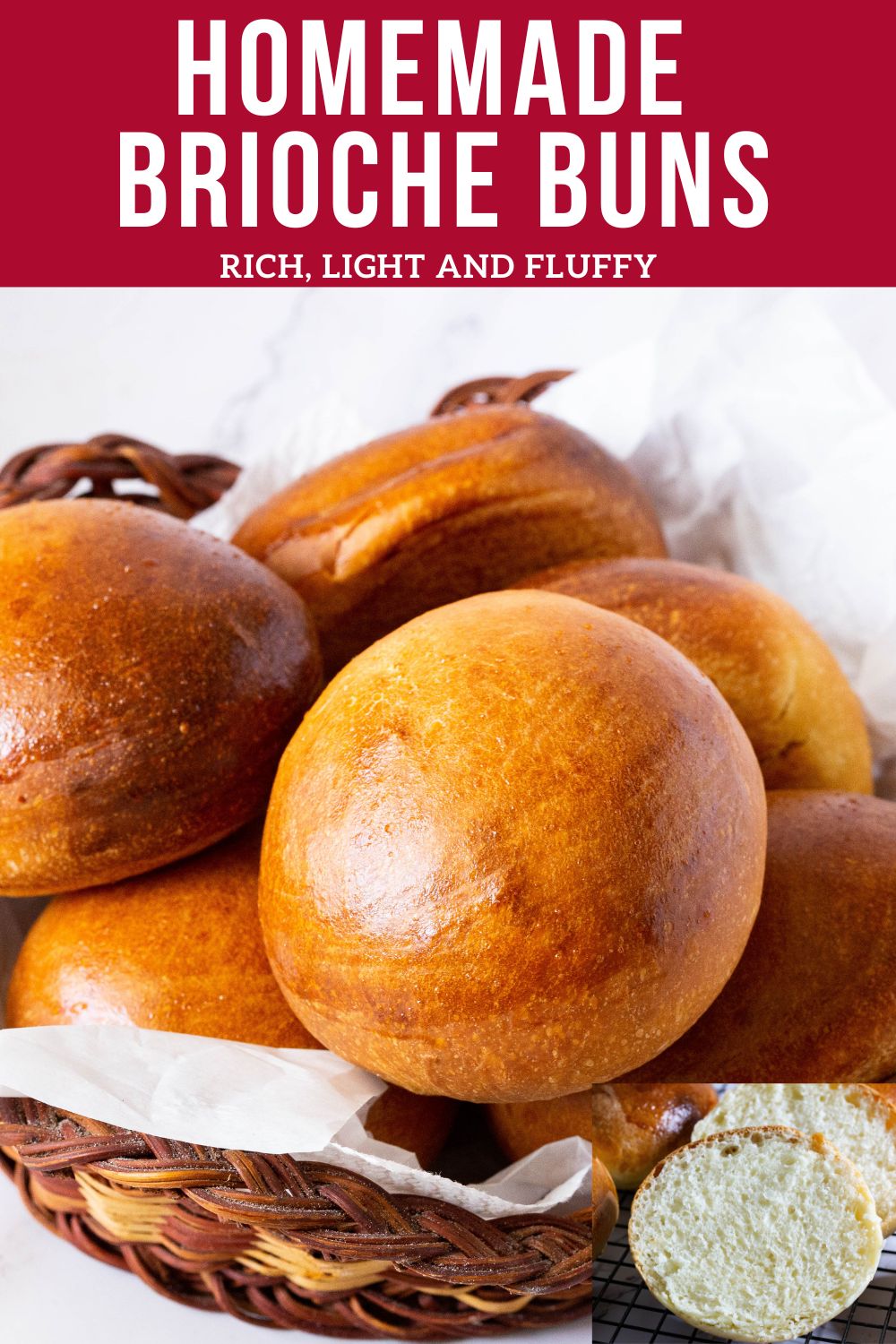 Pinterest image for Brioche Buns for Hamburgers.