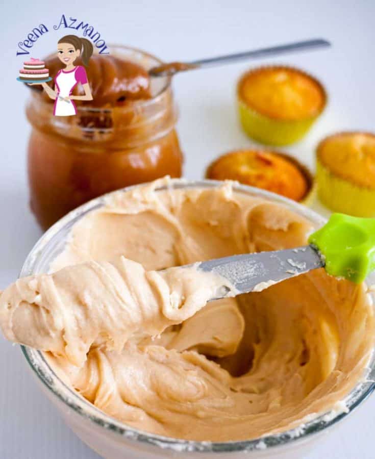A bowl of butterscotch frosting.