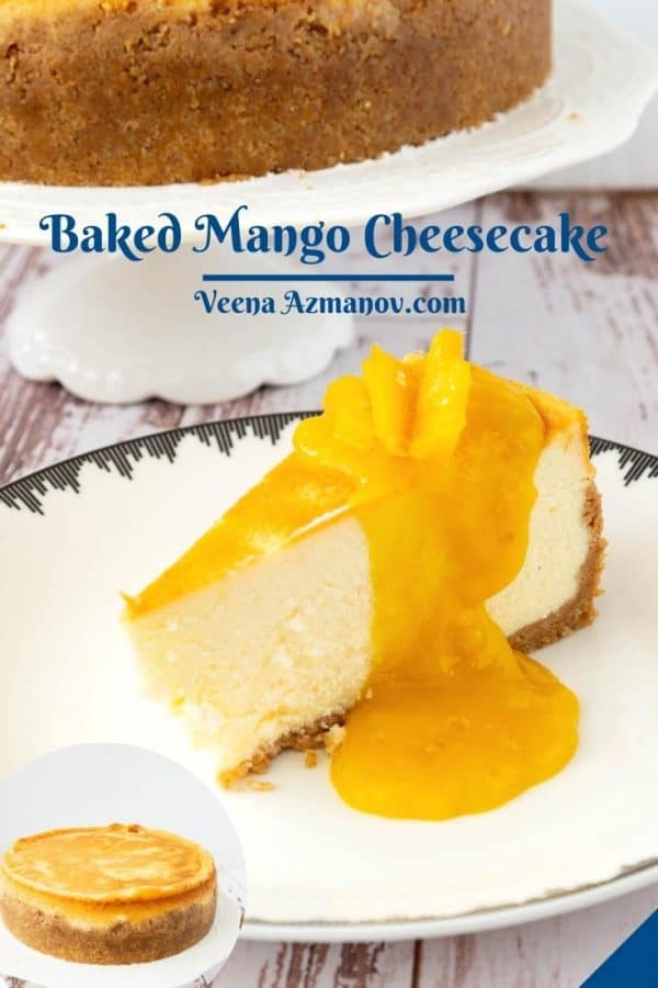 Pinterest image for cheesecake with mangoes.