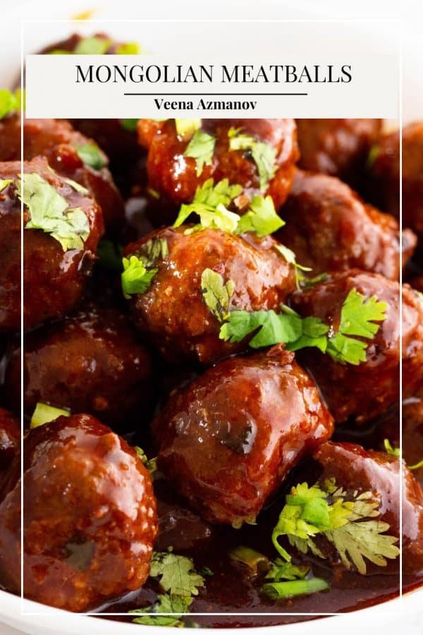 Pinterest image for Mongolian Asian Meatballs.