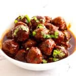 Asian meatballs in a bowl.