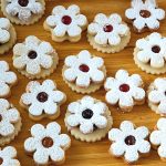 Flower jam cookies on the table.